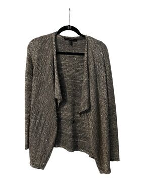 White House Black Market Open-Front Metallic Knit Cardigan Sweater - Gray